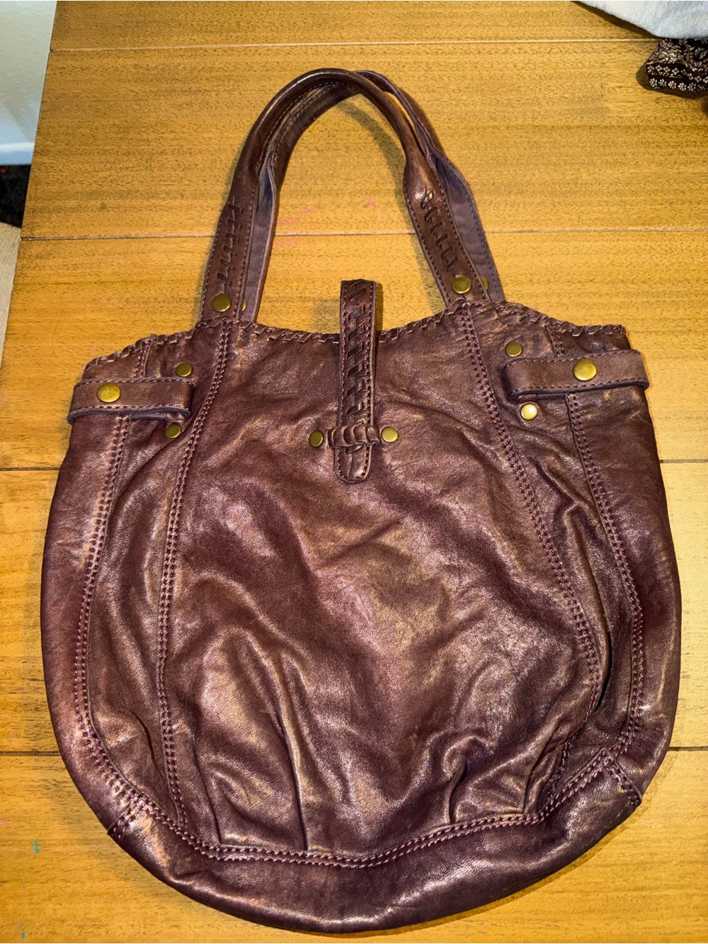 Lucky Brand Distressed Leather Tote in Deep Chocolate Brown